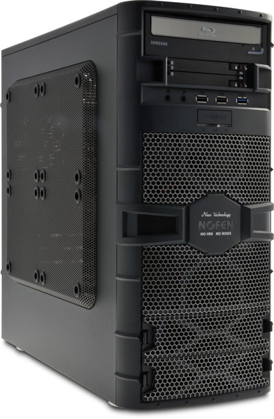 Nofan IcePipe A43-Z68 Fully-built Silent PC, shown with Blu-ray drive and Twin SSD Quick-Release Drive Caddy installed